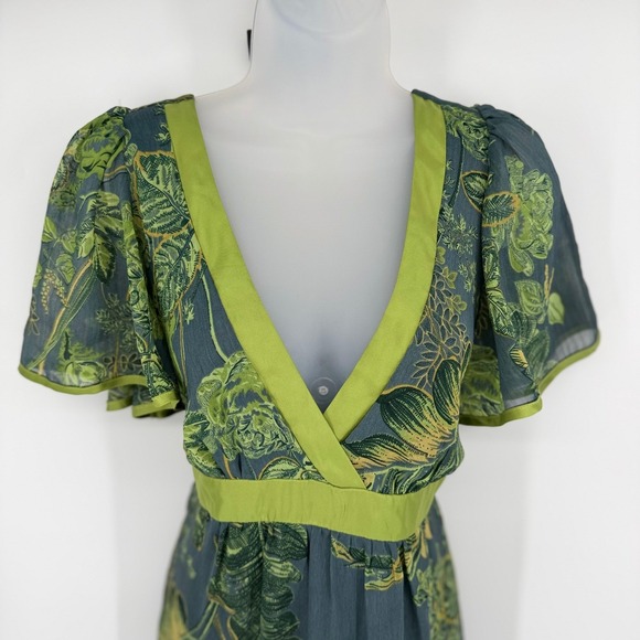 Jonathan Martin Y2K Floral Midi Dress Women's 10 Green Empire Waist Fairy Boho - Picture 4 of 16